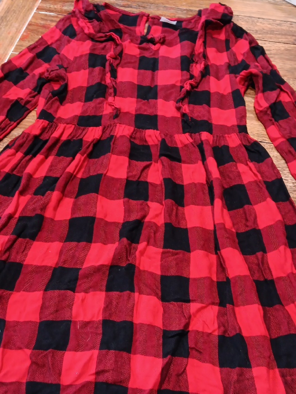 wonder nation Red and Black Plaid Long-Sleeve Kids Dress